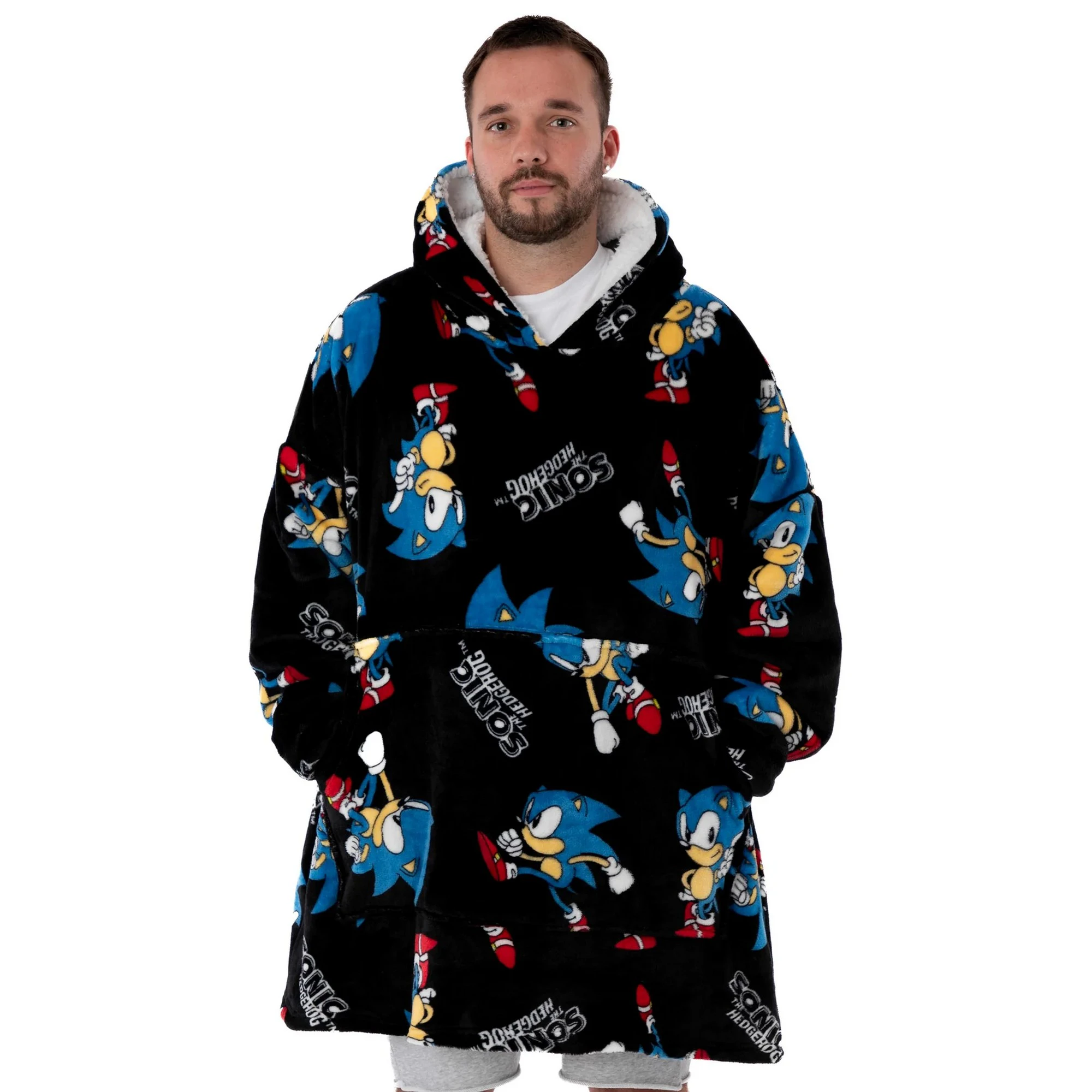 Sonic The Hedgehog Mens Hoodie Blanket (Black) - NS7235