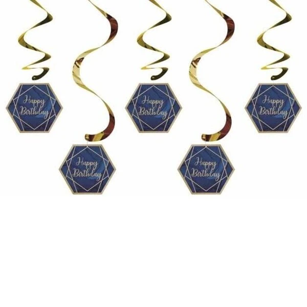 Creative Party Foil Happy Birthday Streamers (Pack of 5) (Navy/Gold) - SG30078