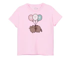 Pusheen Girls Bye Balloons Short-Sleeved T-Shirt (Pink) - NS8181