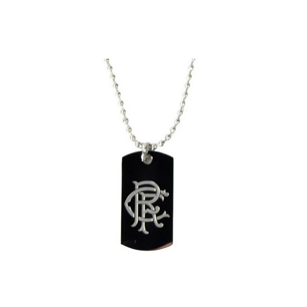 Rangers FC Stainless Steel Engraved Crest Dog Tag And Chain (Black/Silver) - BS4289