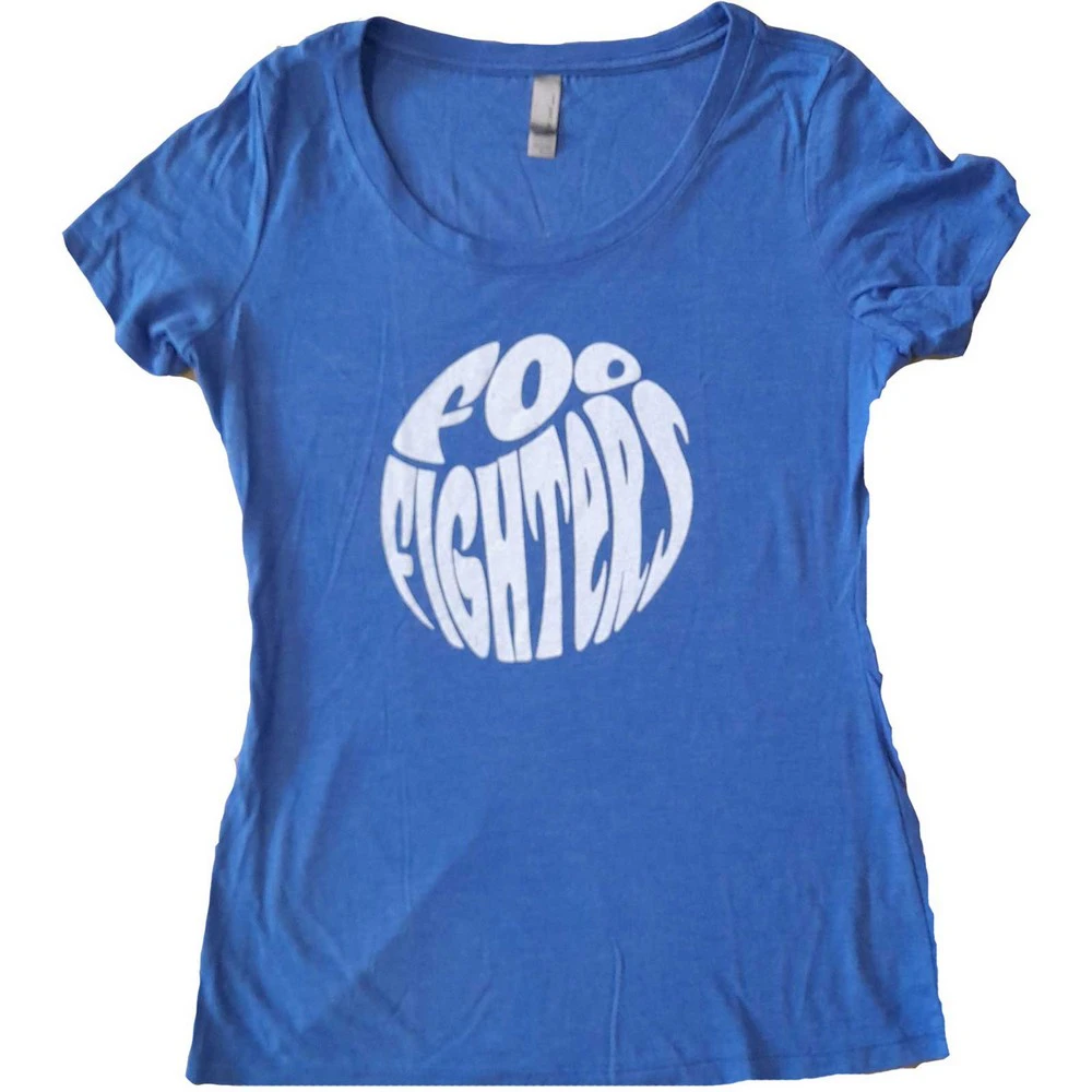 Foo Fighters Womens 70s Cotton Logo T-Shirt (Blue) - RO4644