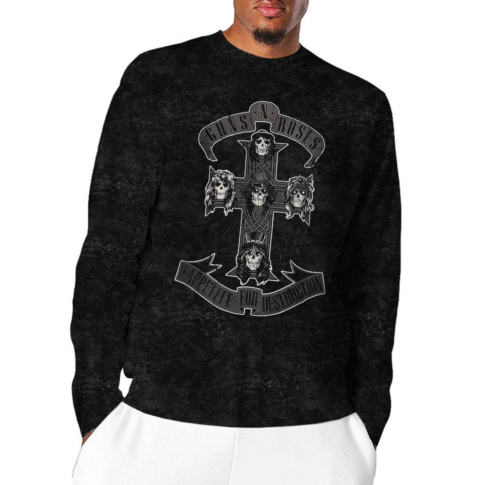 Guns N Roses Unisex Adult Cross Long-Sleeved T-Shirt (Black/White) - RO4342