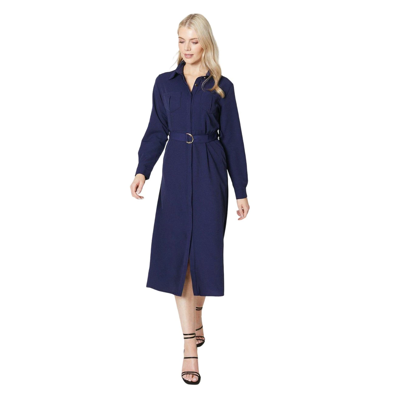 Principles Womens Utility Belted Midi Dress (Navy) - DH6694