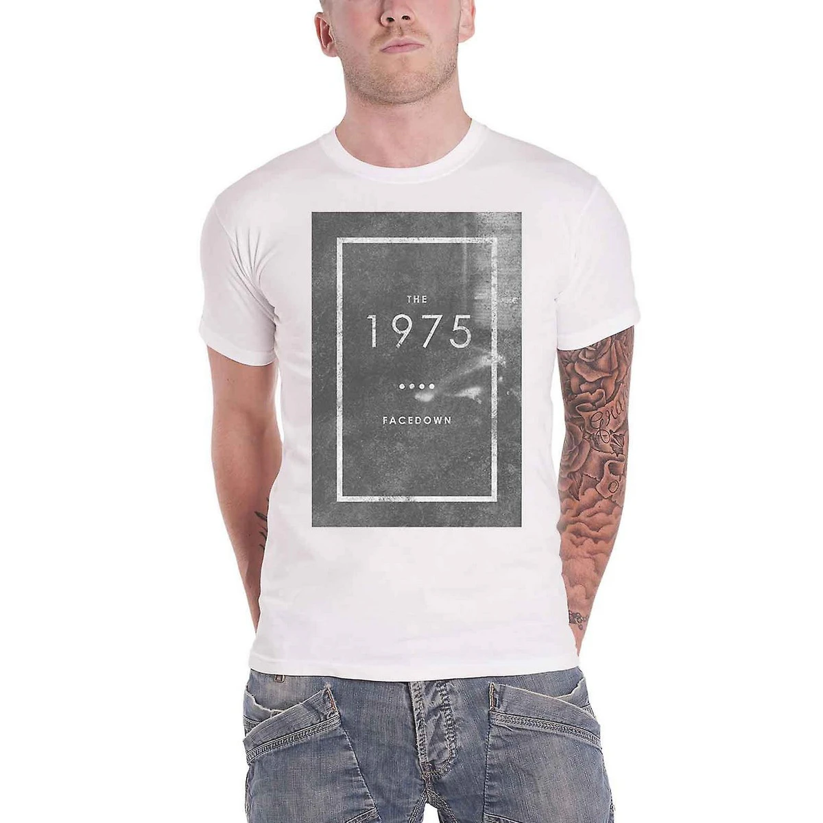 The 1975 Unisex Adult Facedown Cotton T-Shirt (White/Black) - RO9919