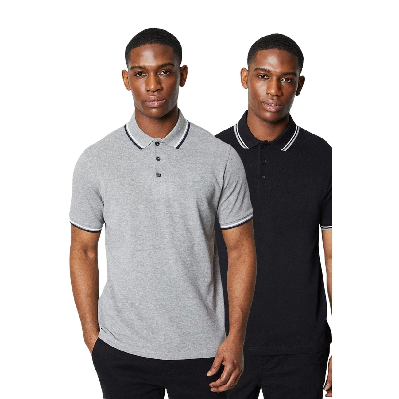 Maine Mens Tipped Cotton Polo Shirt (Pack of 2) (Black/Grey) - DH6768