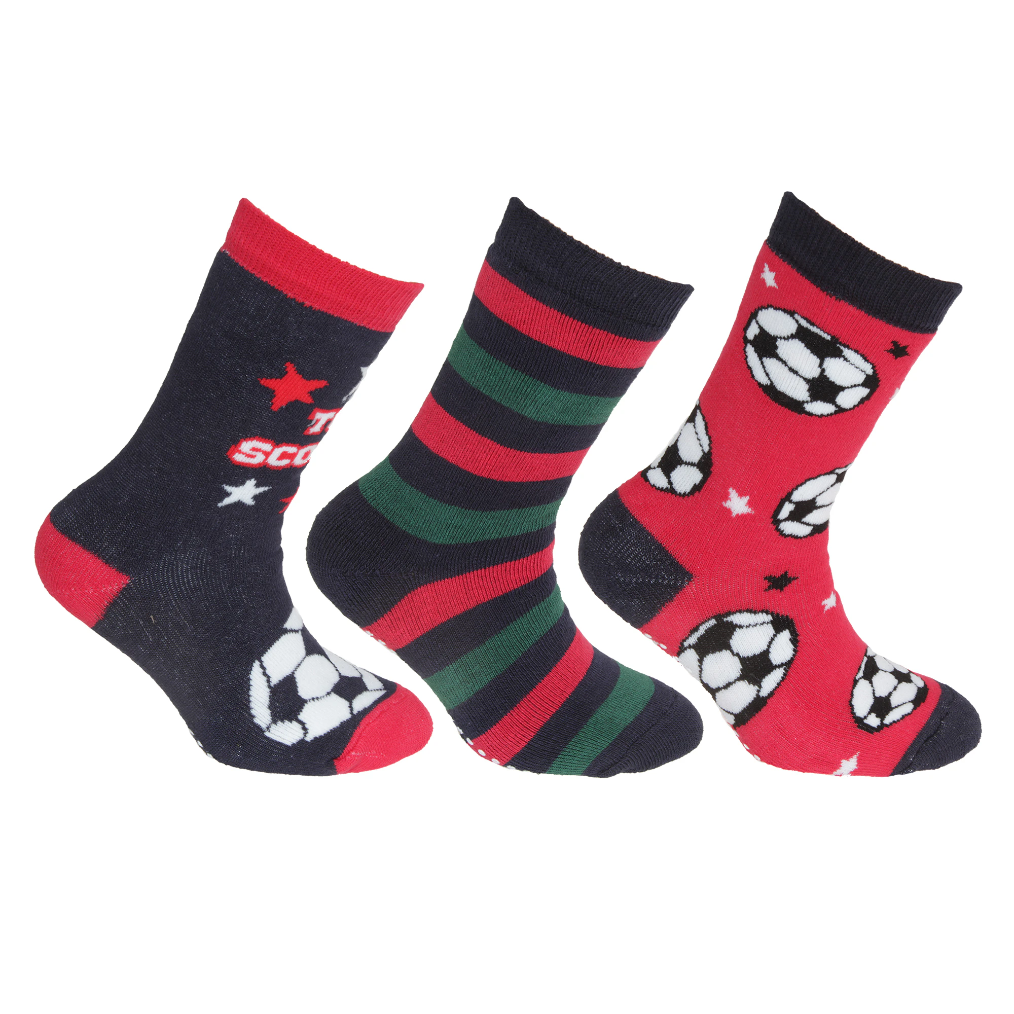 FLOSO Childrens/Kids Retro Gripper Socks (3 Pairs) (Red/Navy) - K353