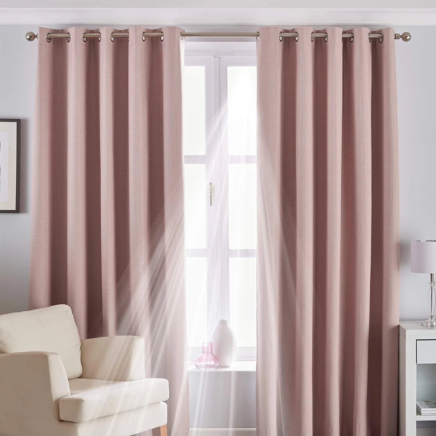 Riva Home Eclipse Blackout Eyelet Curtains (Blush Pink) - RV1083