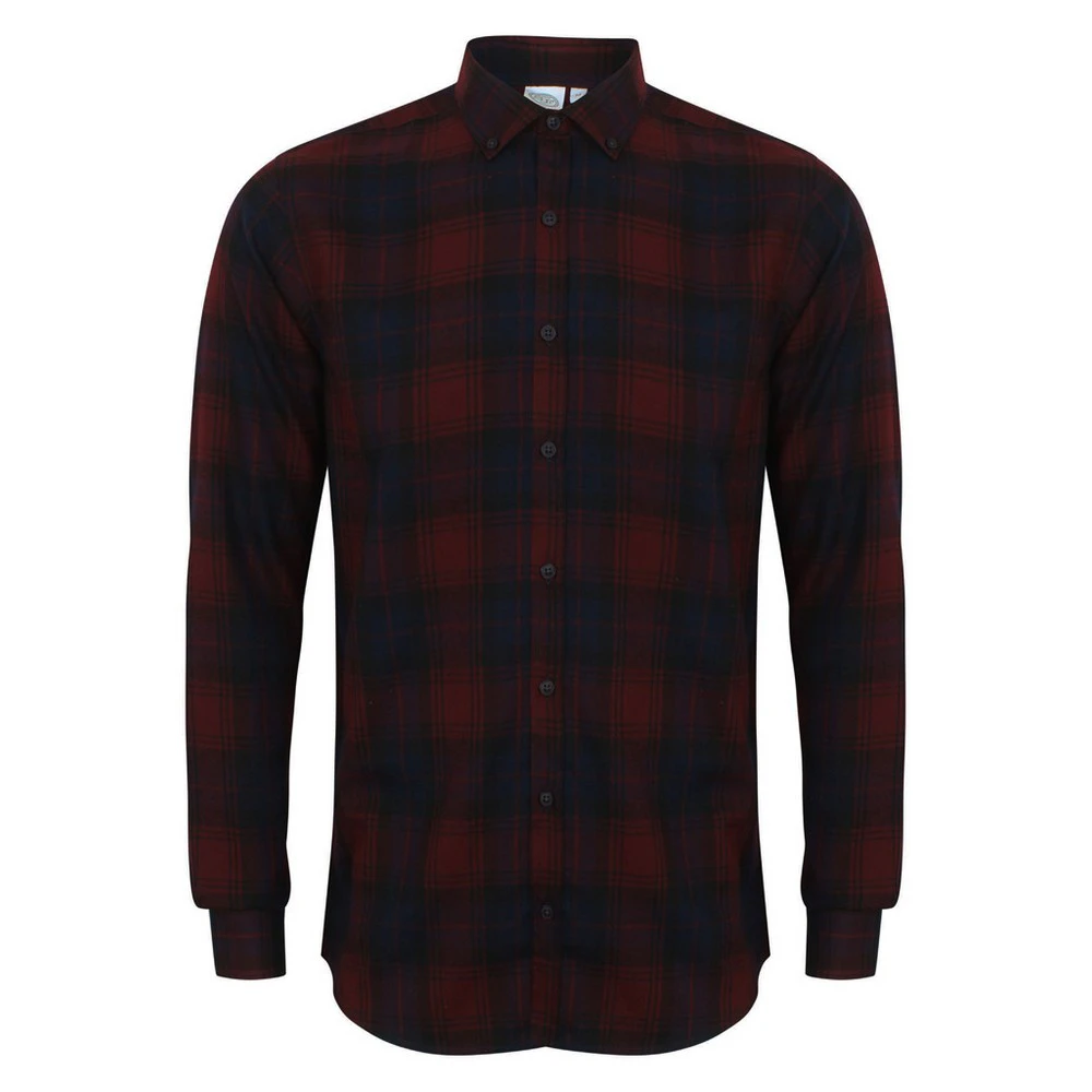 Skinni Fit Mens Checked Brushed Shirt (Burgundy) - PC6066