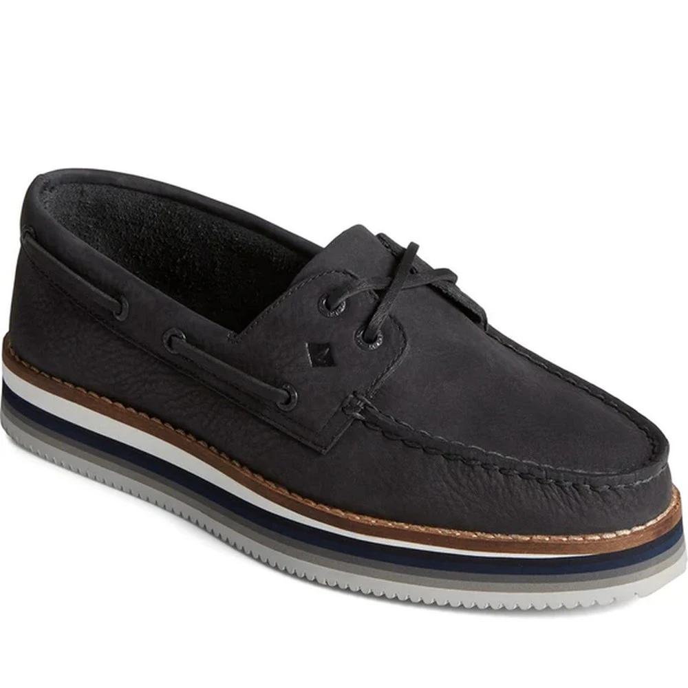 Sperry Womens Authentic Original Stacked Leather Boat Shoes (Black) - FS9980