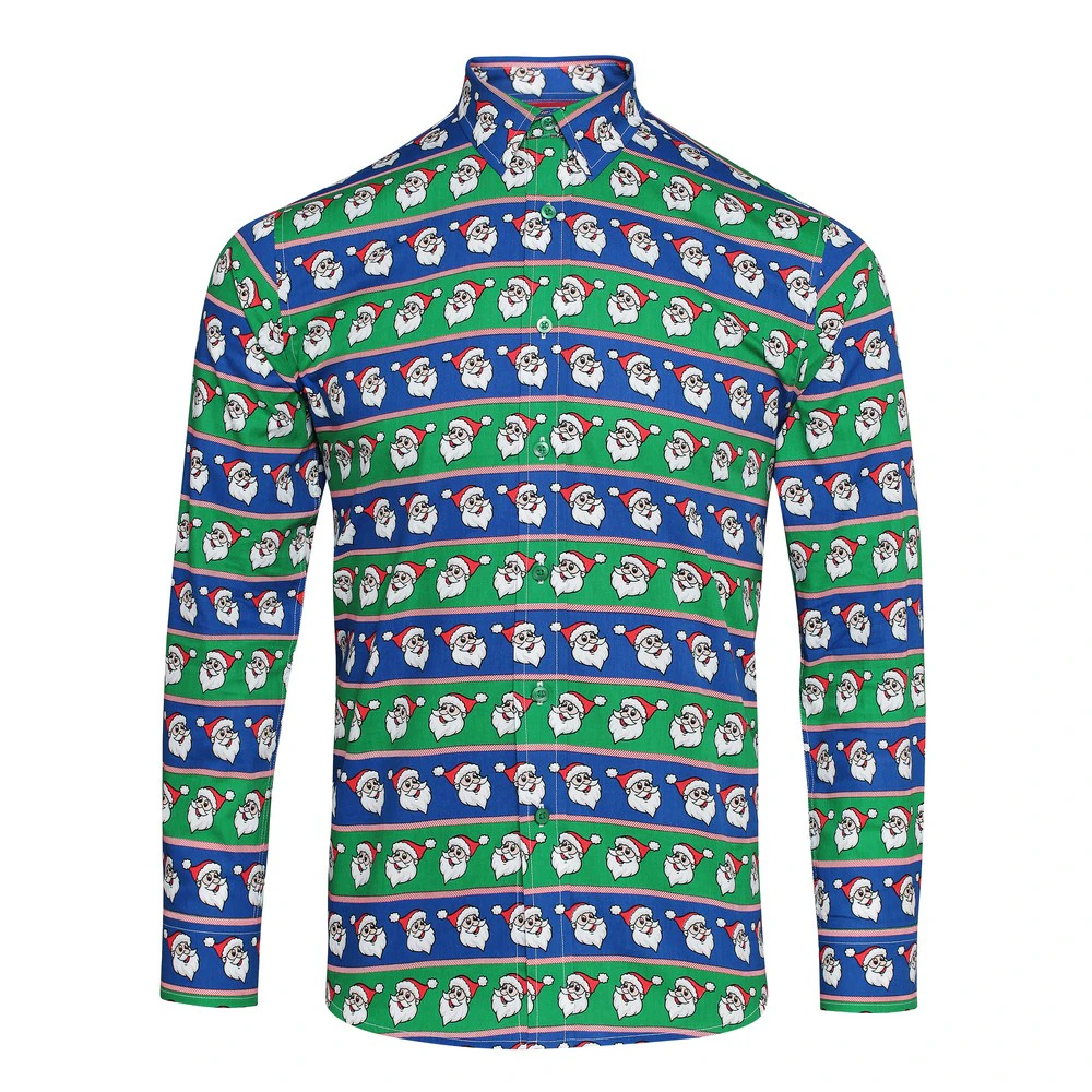 Christmas Shop Mens Printed Christmas Shirt (Santa Blue/Green) - RW5989