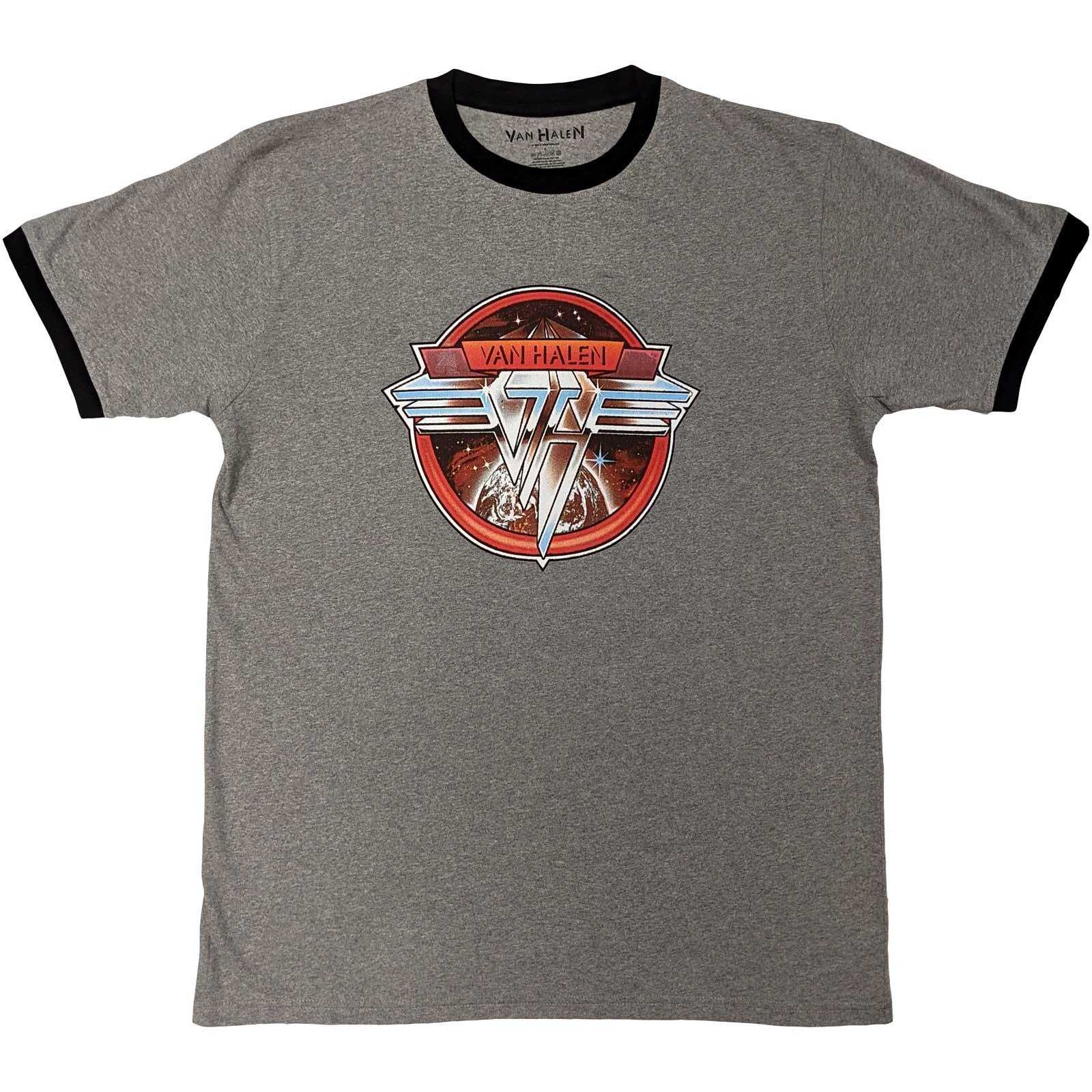 Van Halen Unisex Adult Ringer Circle Logo T-Shirt (Grey/Black) - RO5629