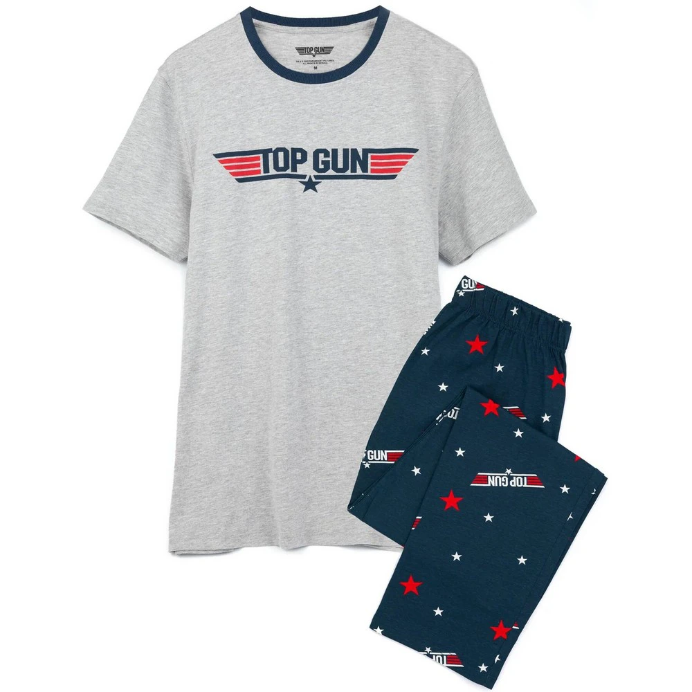 Top Gun Mens Logo Long Pyjama Set (Grey/Blue) - NS6890