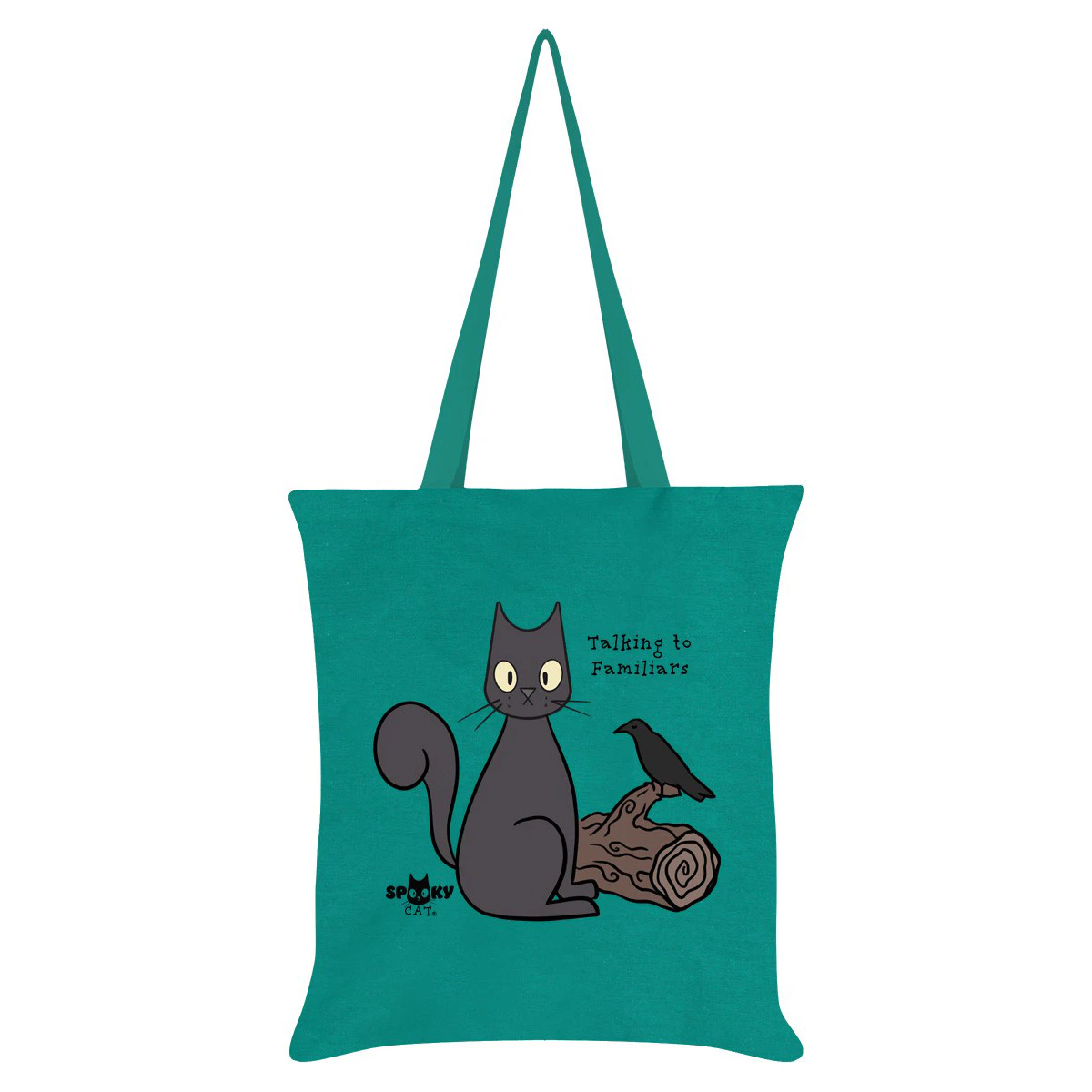 Spooky Cat Talking To Familiars Tote Bag (Emerald Green/Grey/Brown) - GR6152