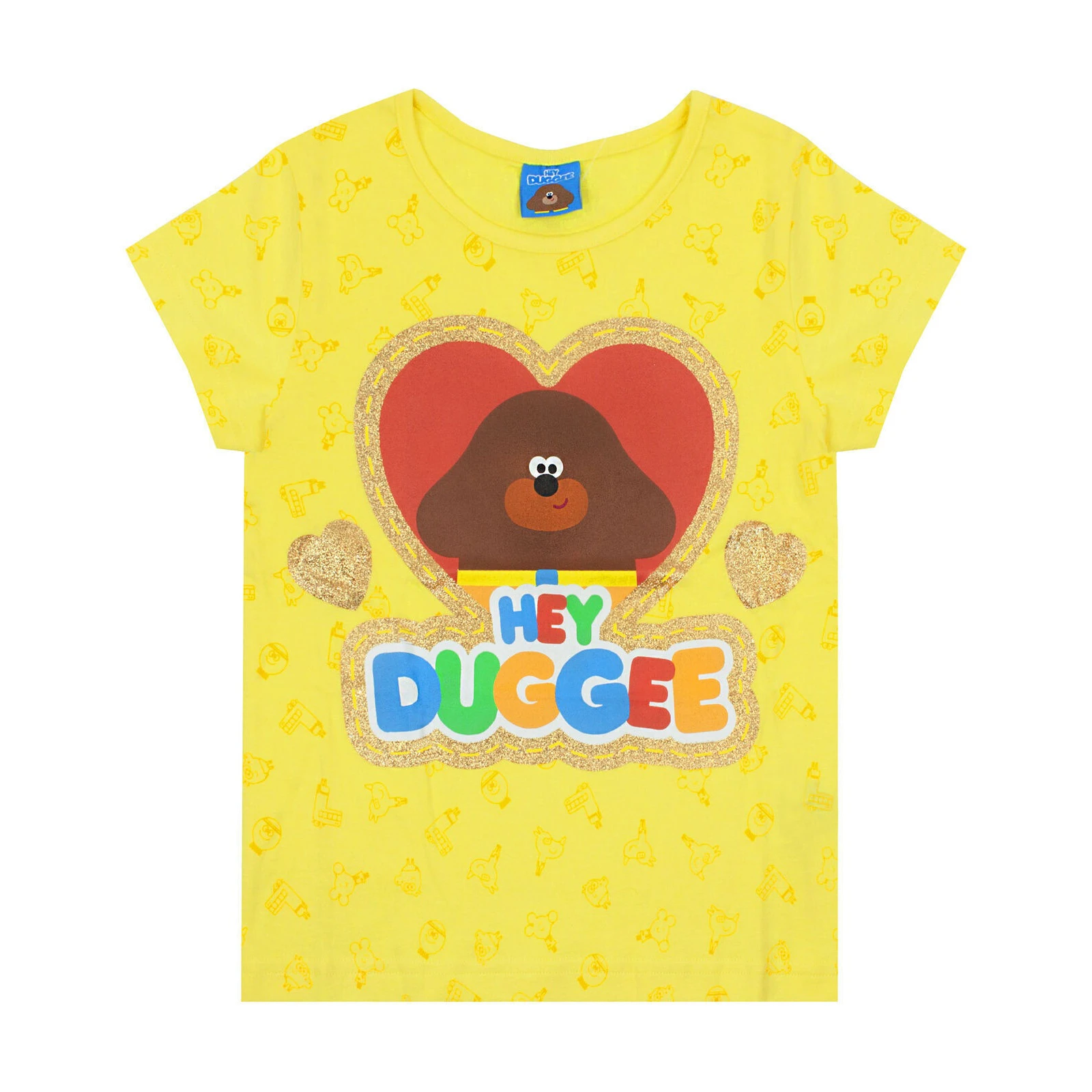 Hey Duggee Girls Glitter Heart T-Shirt (Yellow/Red/Brown) - NS6514