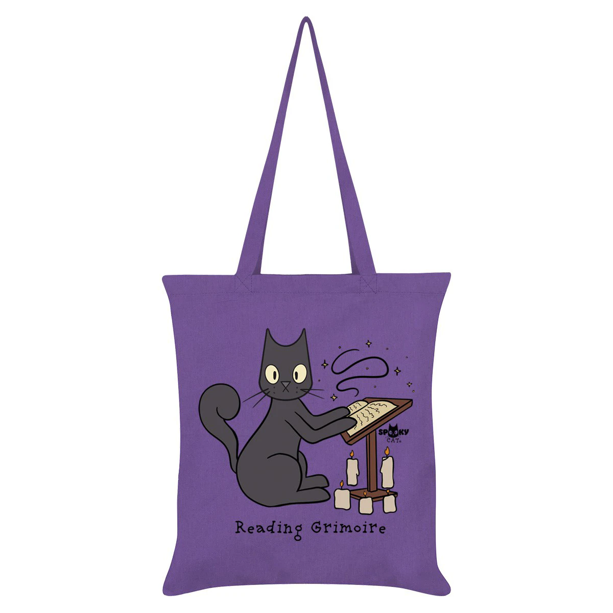 Spooky Cat Reading Grimoire Tote Bag (Violet) - GR6149