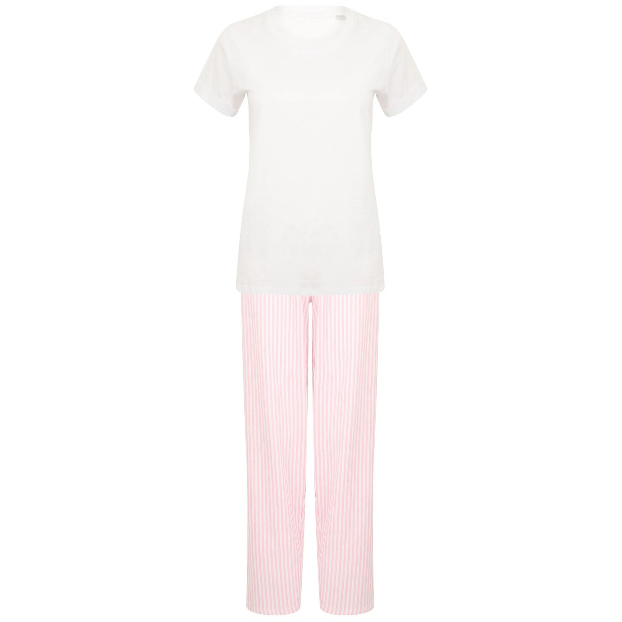 Towel City Womens Striped Long Pyjama Set (White/Pink) - PC4960