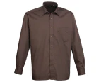 Premier Mens Long Sleeve Formal Plain Work Poplin Shirt (Brown) - RW1081