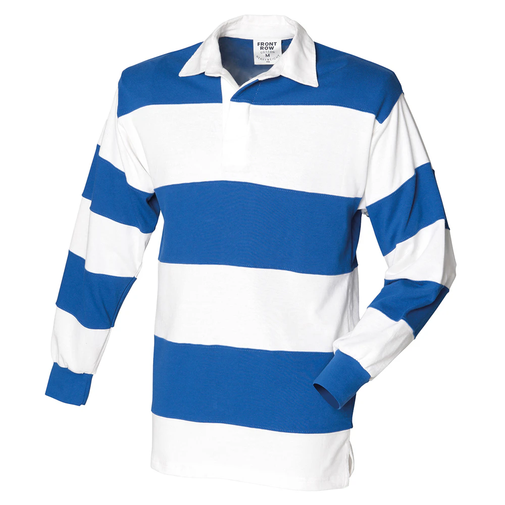 Front Row Mens Stripe Sewn Rugby Polo Shirt (White/Royal Blue) - PC6148