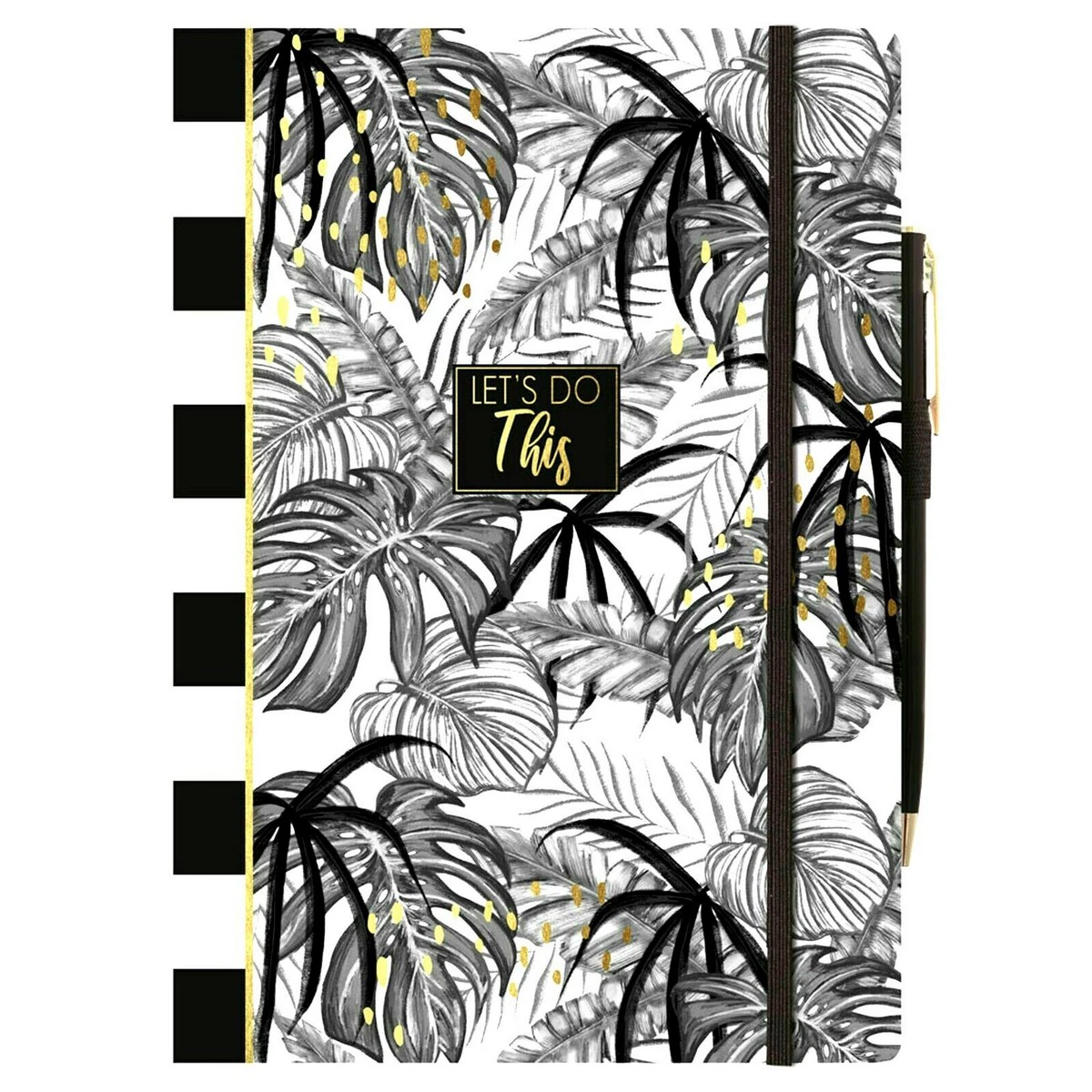 The Design Group Tropical Palm A5 Notebook & Pen (White/Black/Gold) - SG25606