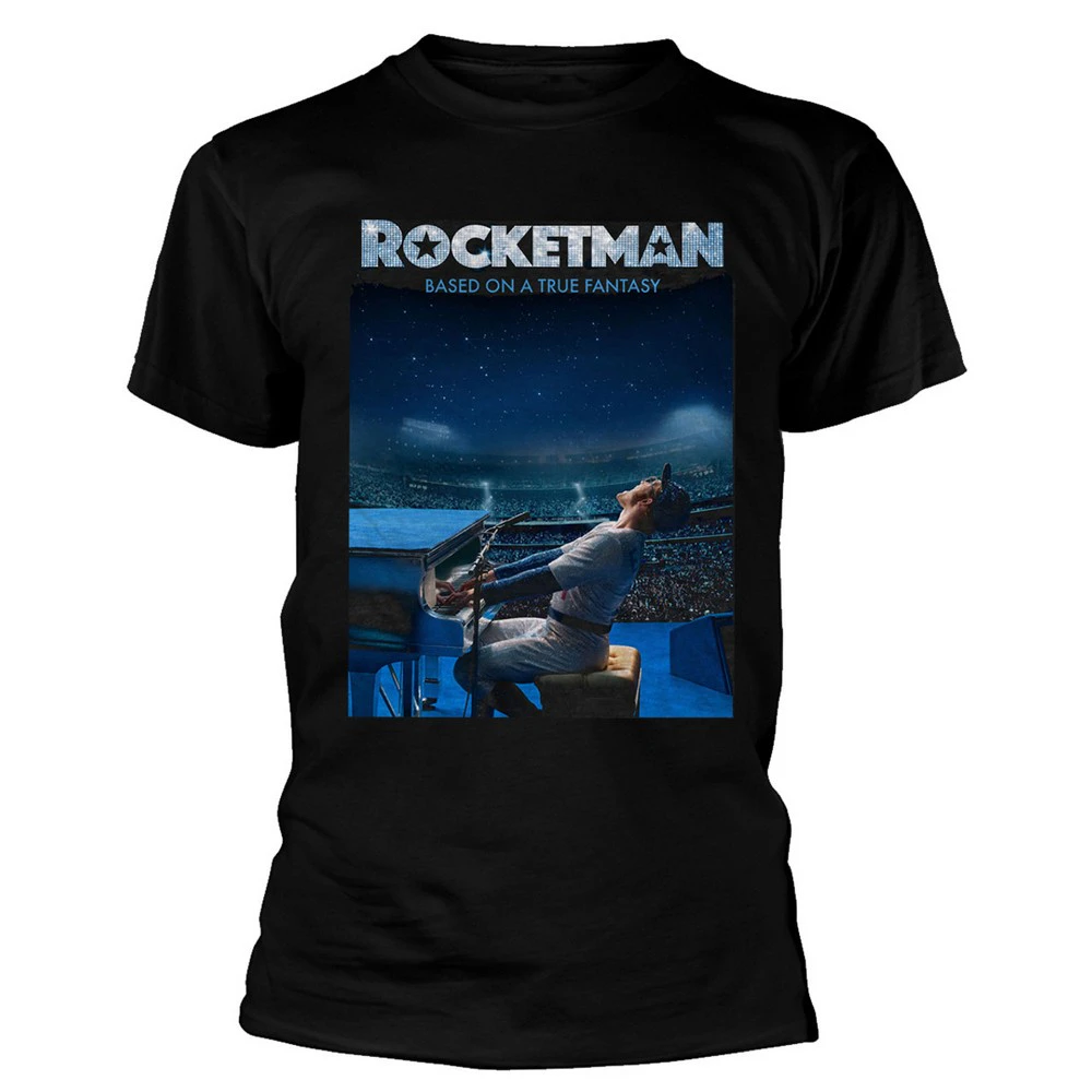 Elton John Unisex Adult Rocketman Based On A True Fantasy Cotton T-Shirt (Black) - RO7137