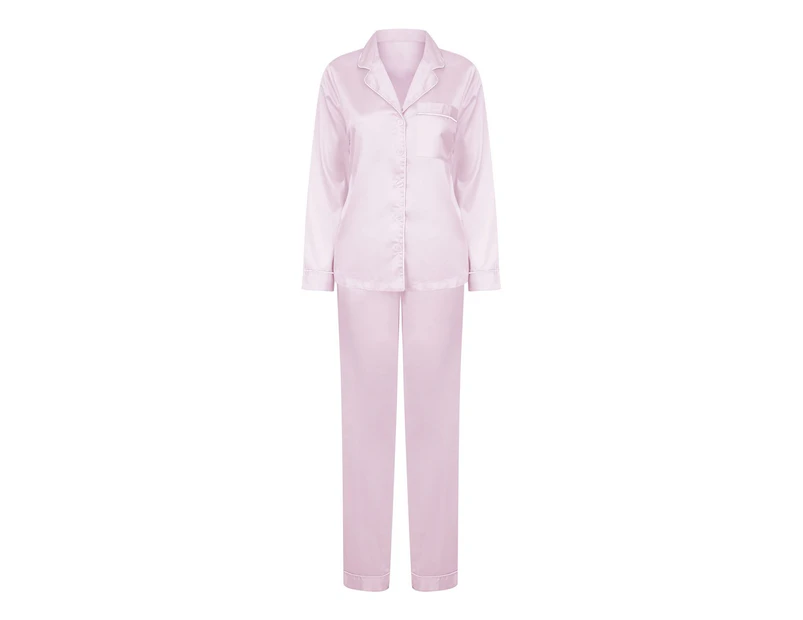 Towel City Womens Satin Long Pyjamas (Light Pink) - RW7504