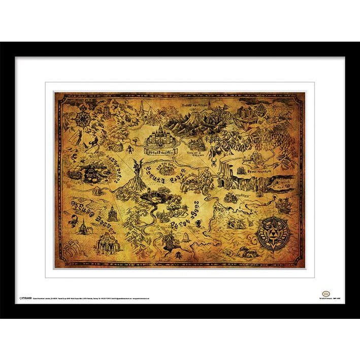 The Legend Of Zelda Hyrule Map Framed Art Print (Yellow/White/Black) - PM6348