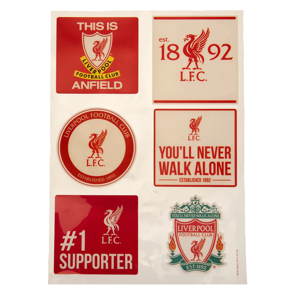 Liverpool FC Car Decal Set (Pack of 6) (Red/White) - TA10408