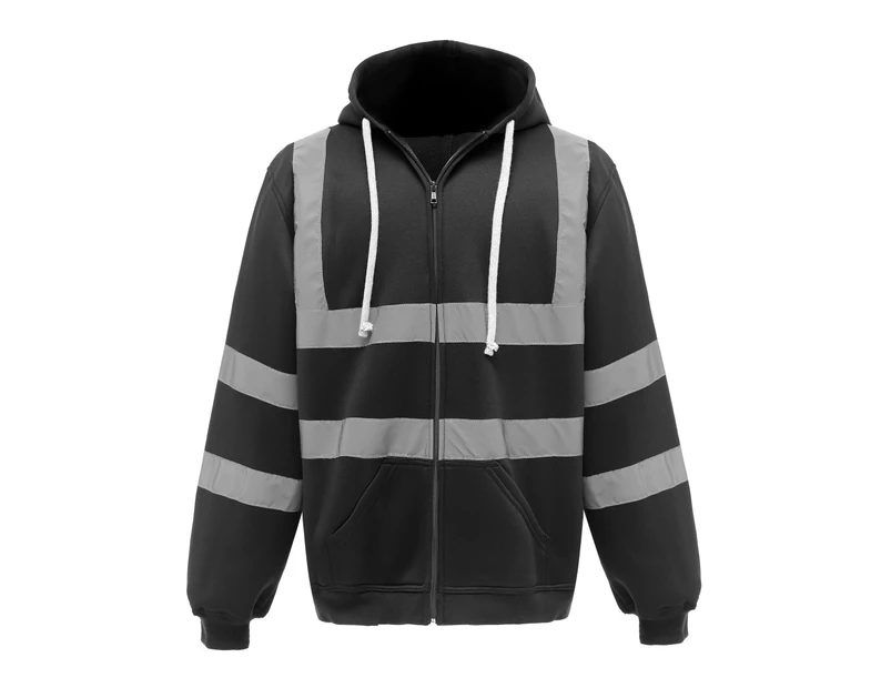 Yoko Mens Hi Visibility Full Zip Reflective Work Hoodie (Black) - RW5256