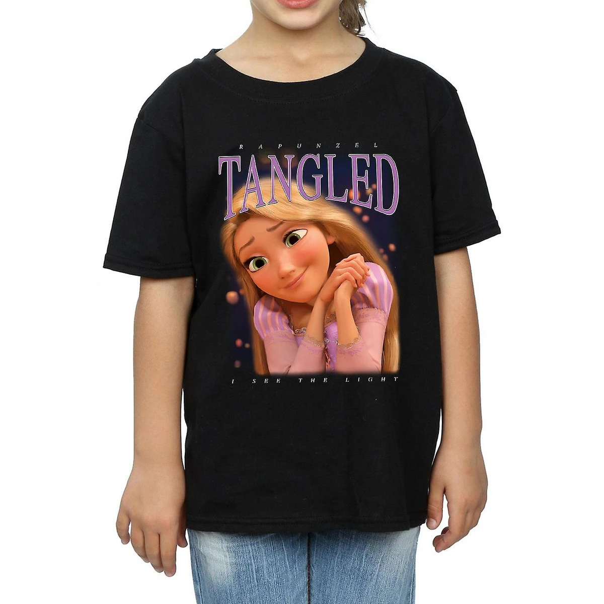 Tangled Girls Rapunzel Montage Cotton T-Shirt (Black) - BI728