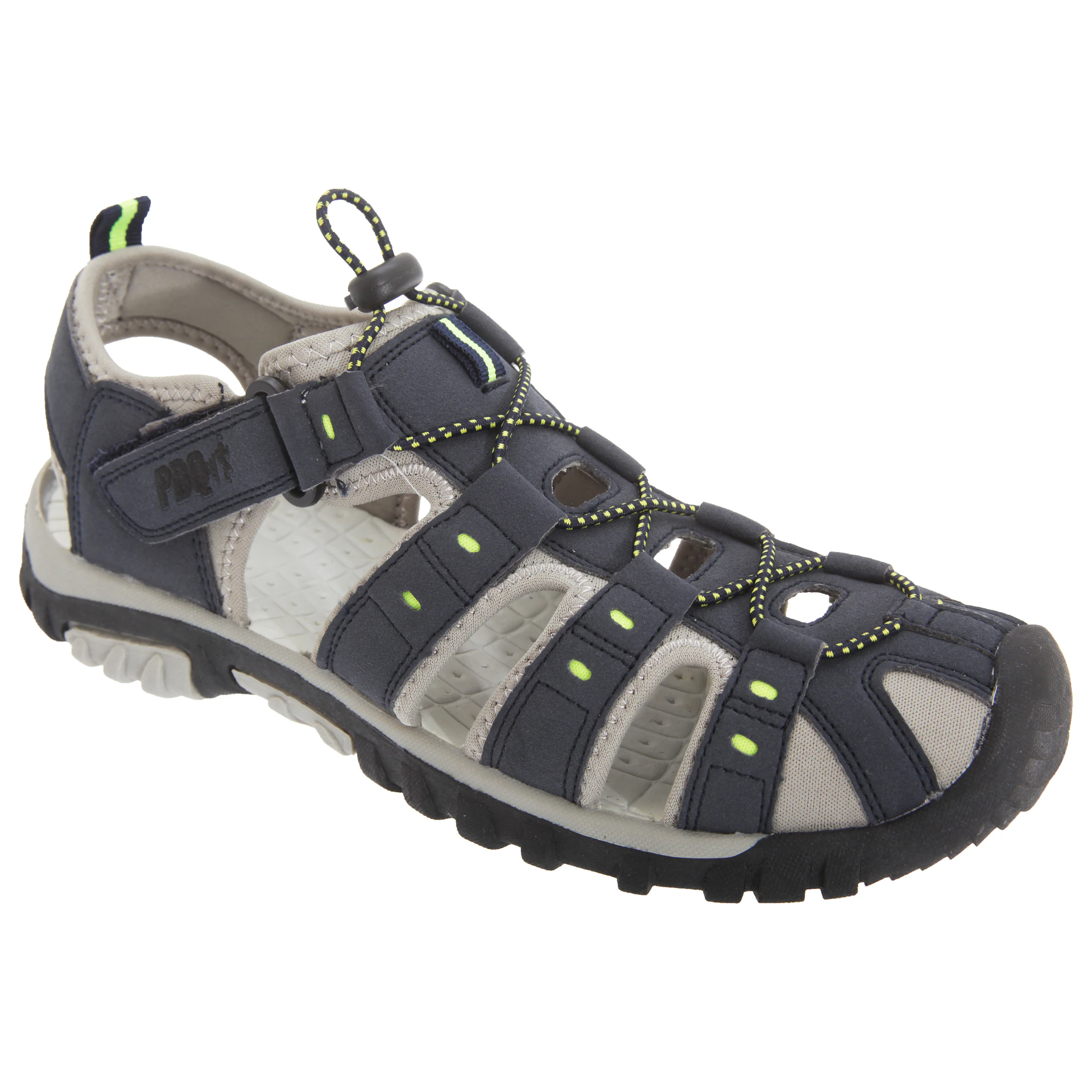 PDQ Mens Toggle & Touch Fastening Synthetic Nubuck Trail Sandals (Navy Blue/Lime) - DF555