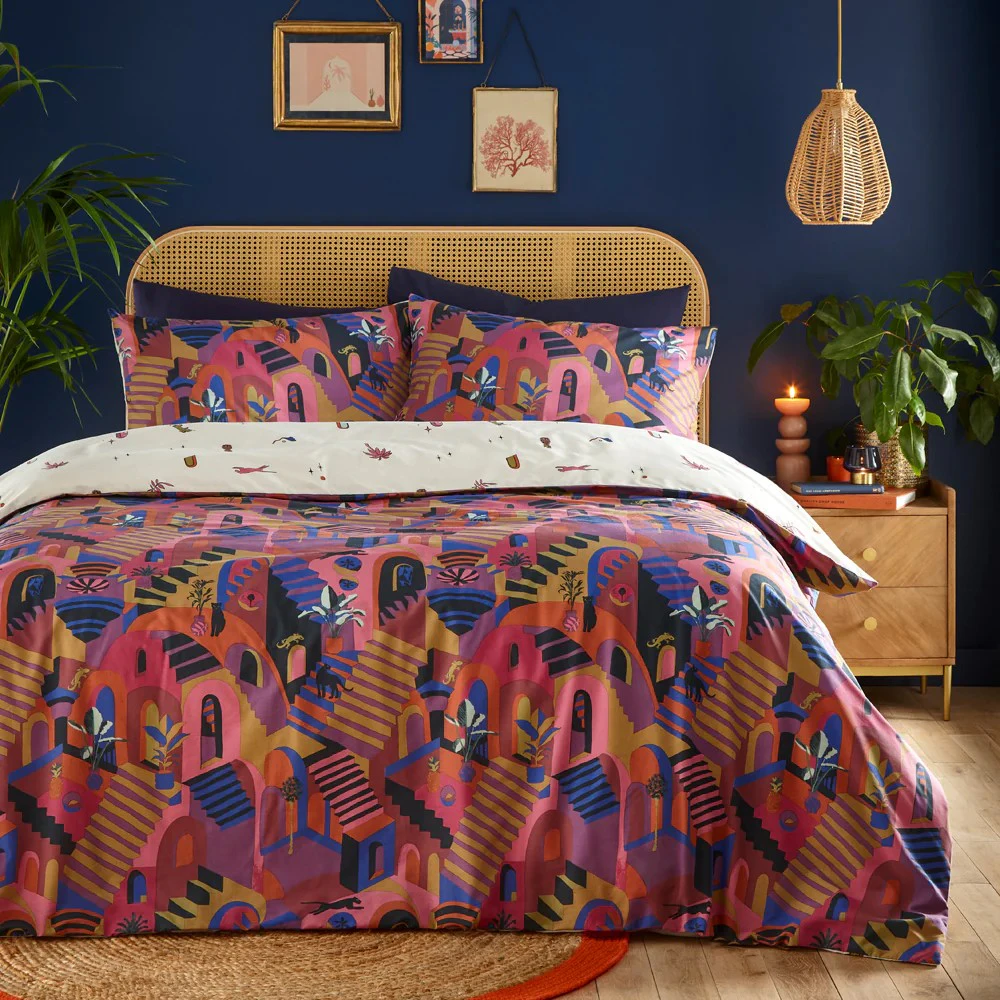 Furn Eivissa Abstract Duvet Cover Set (Magenta) - RV3245