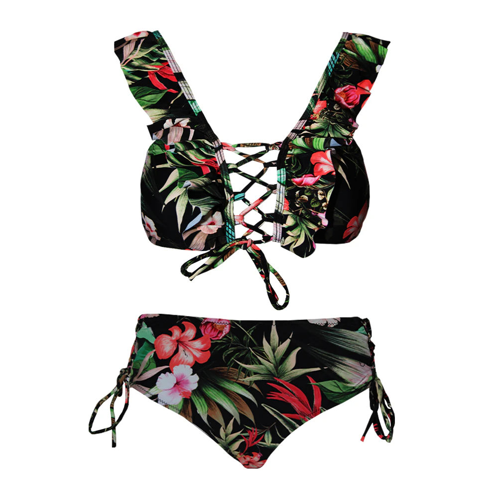 Debenhams Womens Floral Front Tie Bikini Set (Black) - DH3483