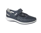 Boulevard Womens Wide Fitting Window Back Punched Bar Shoes (Navy) - DF1426