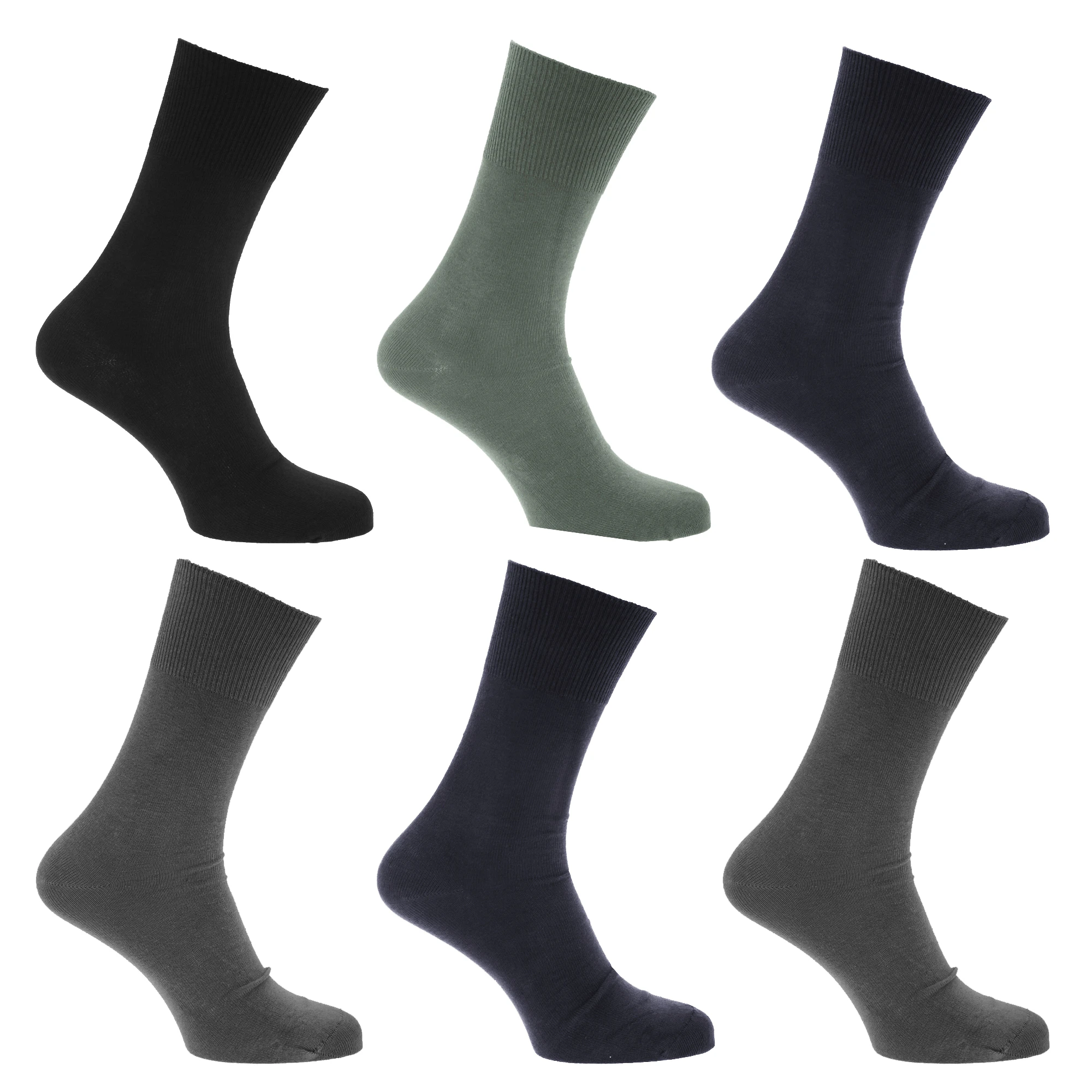 Mens Stay Up Non Elastic Diabetic Socks (Pack Of 6) (Shades Of Blue) - MB250