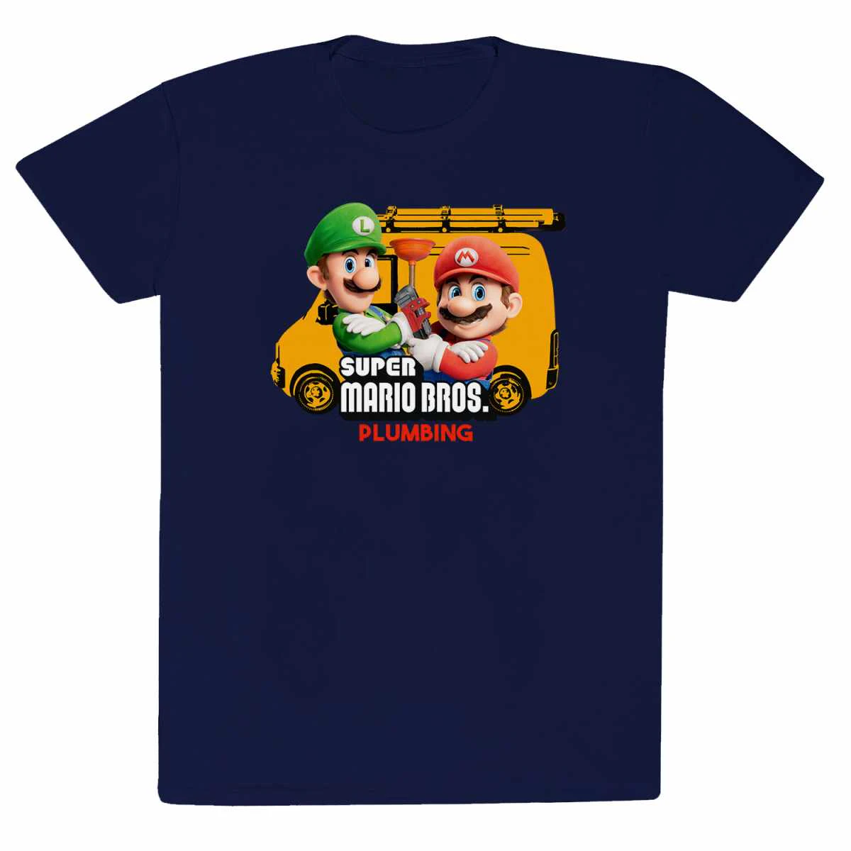 Super Mario Bros Unisex Adult Plumbing T-Shirt (Navy) - HE1741