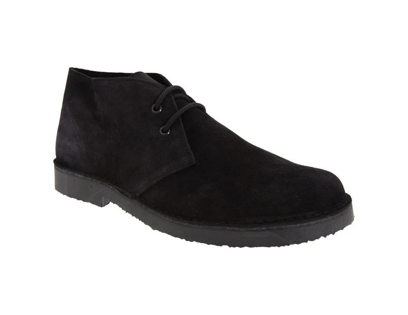 Roamers Mens Real Suede Round Toe Unlined Desert Boots (Black) - DF231