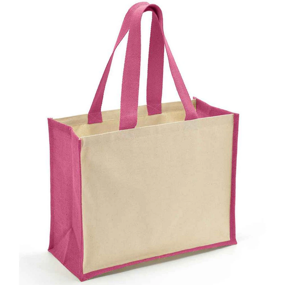 Brand Lab Jute Canvas Shopper (Natural/Fuchsia) - PC4893