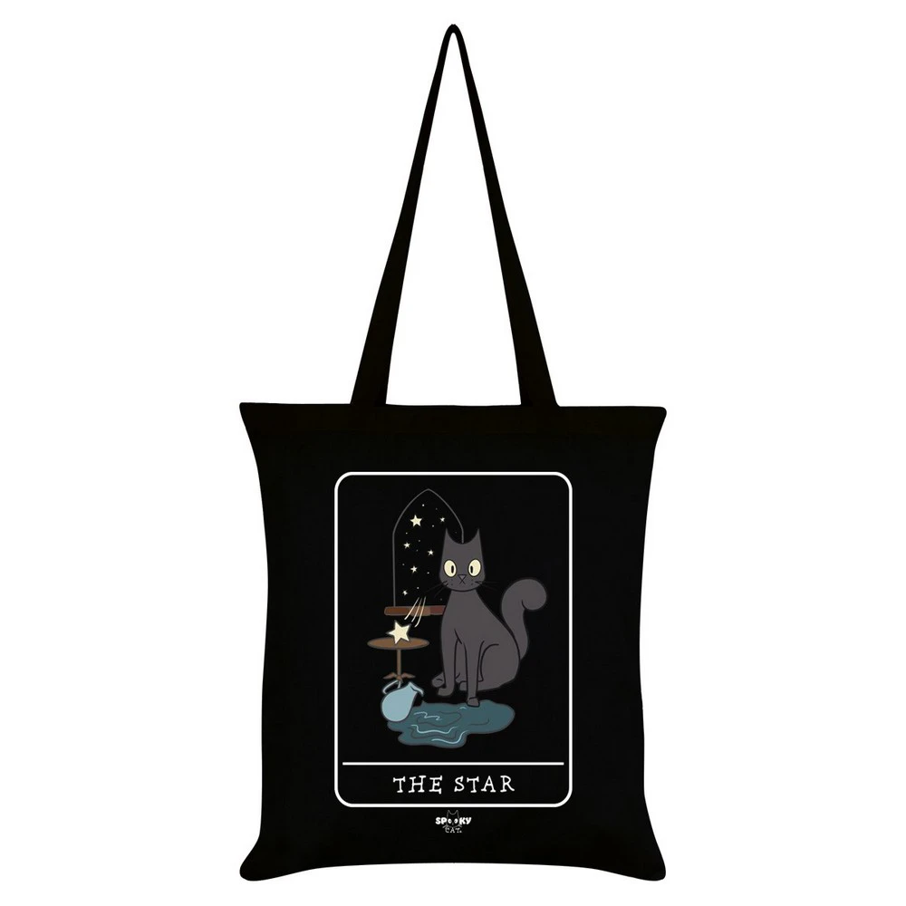 Spooky Cat The Star Tarot Tote Bag (Black/White) - GR6090