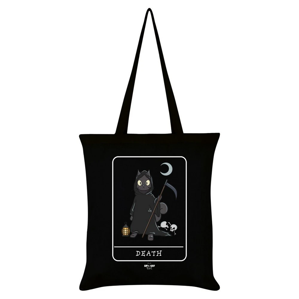 Spooky Cat Death Tarot Tote Bag (Black/White) - GR6089