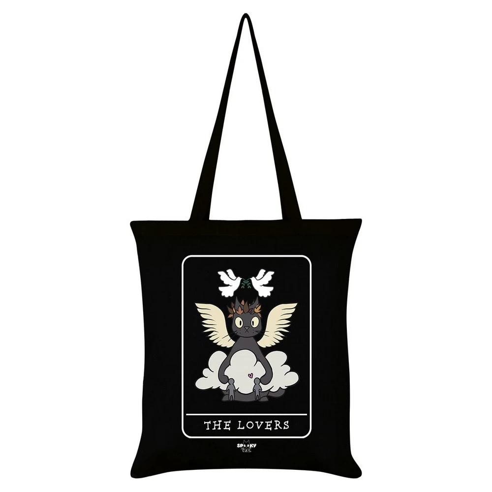 Spooky Cat The Lovers Tarot Tote Bag (Black/White) - GR6088