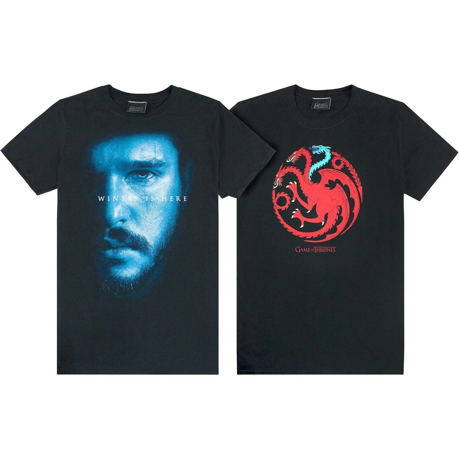 Game of Thrones Mens Ice And Fire Dragons Jon Snow T-Shirt (Pack of 2) (Black) - NS7291