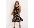 BeMe - Plus Size - Womens Dress -  Double Strap Midi Dress - Black