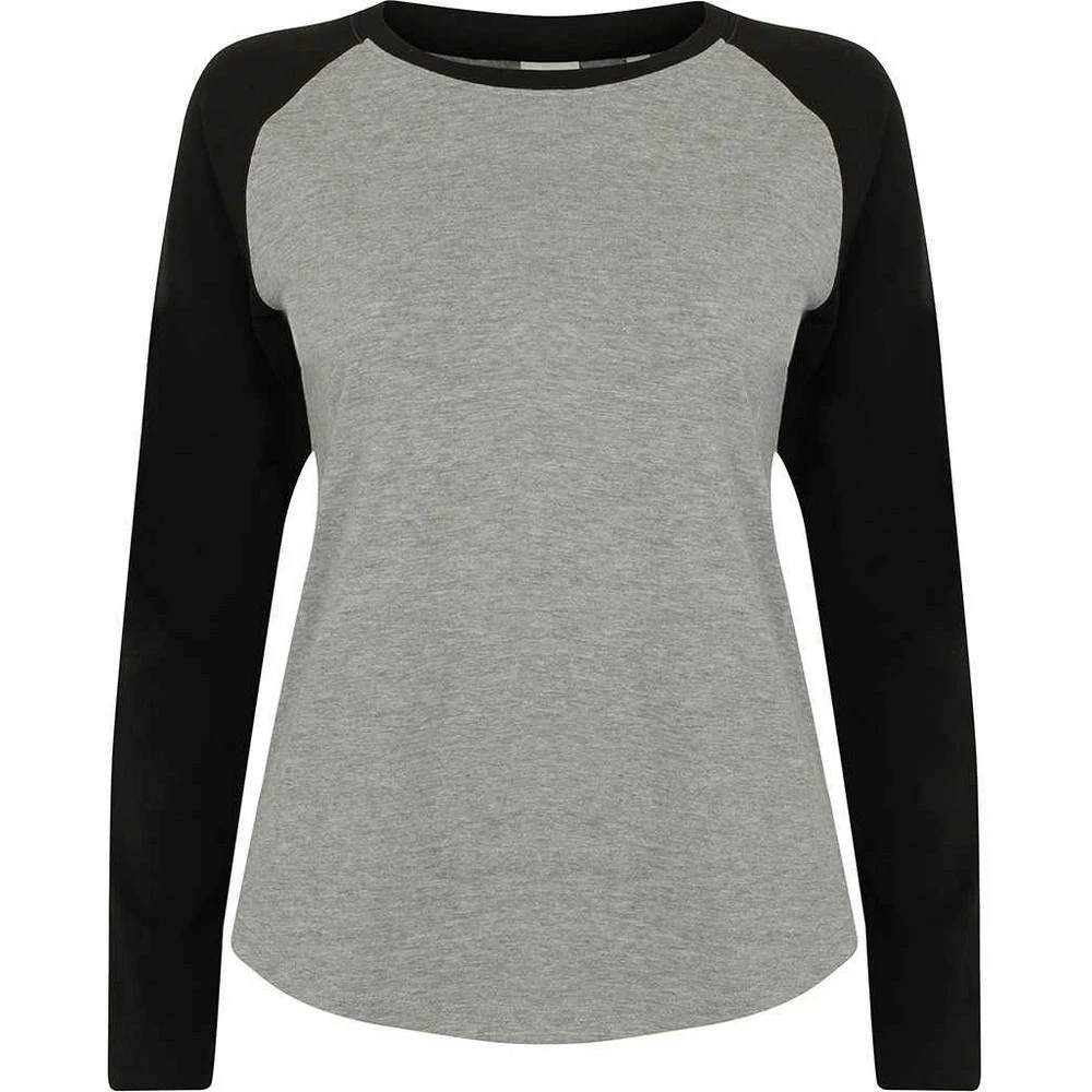 SF Womens Heather Long-Sleeved Baseball T-Shirt (Grey/Black) - PC5706