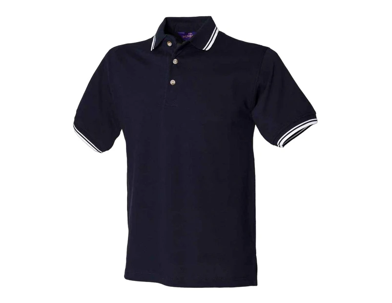 Henbury Mens Cotton Pique Polo Shirt (Navy/White) - PC6309