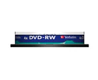 10PK Verbatim DVD-RW 4.7GB 4x Rewritable Blank Disc Data Storage w/ Spindle Case