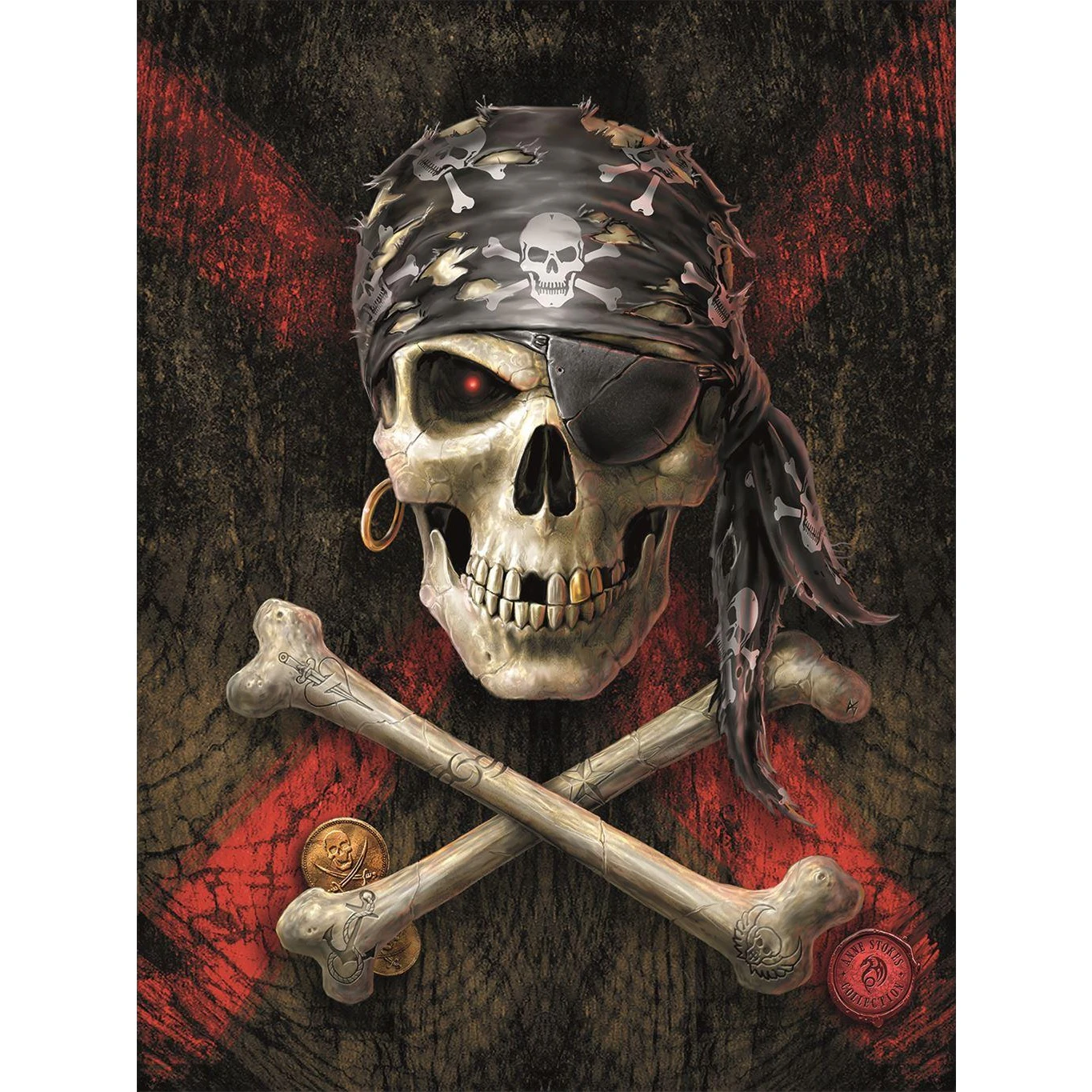 Anne Stokes Pirate Skull Canvas Print (Brown/Red) - PM6328