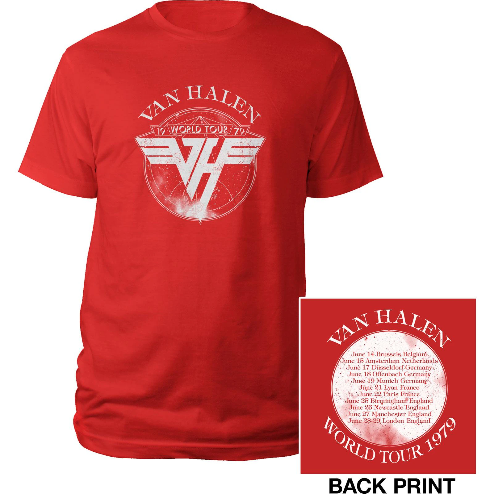 Van Halen Unisex Adult 1979 Tour Back Print T-Shirt (Red) - RO2256