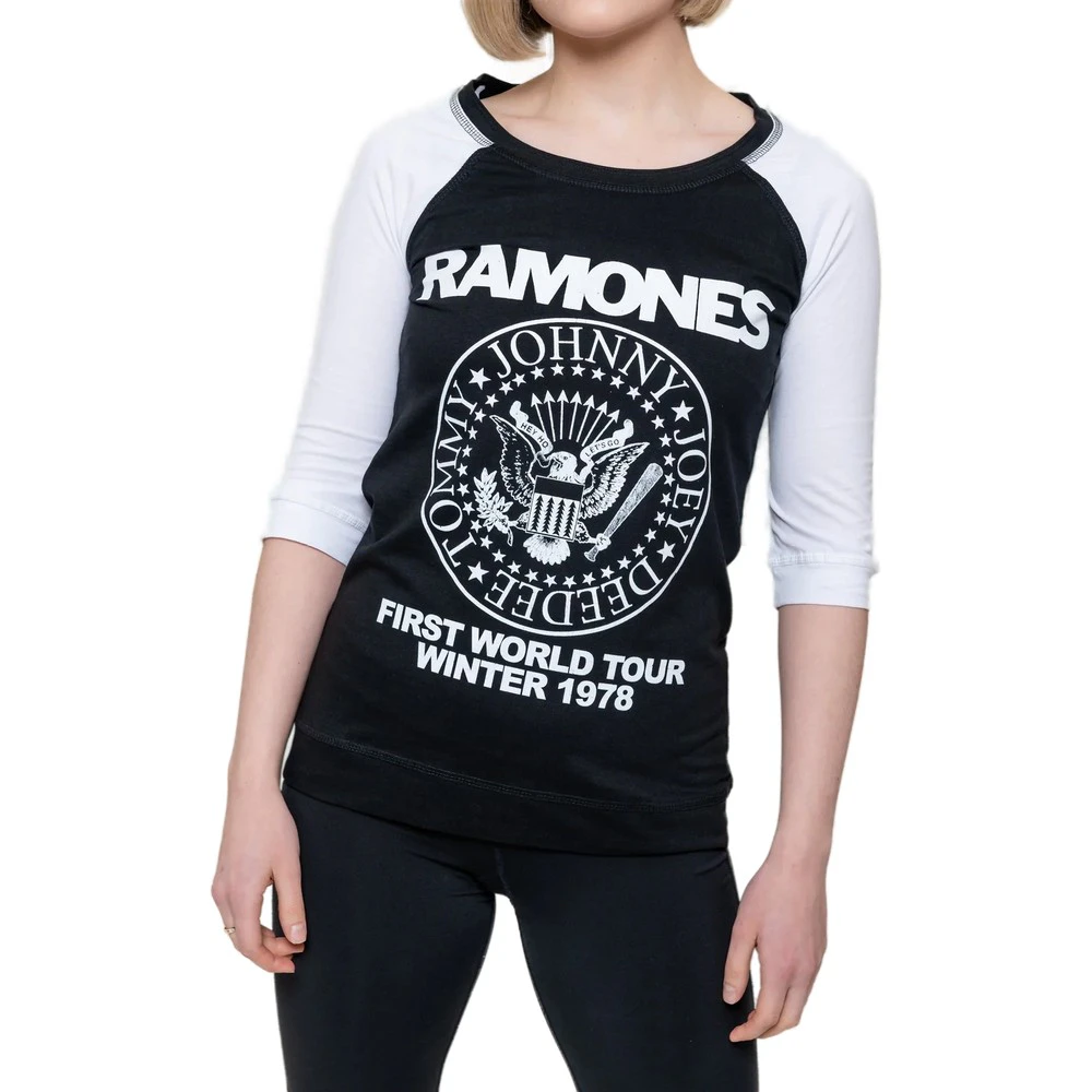 Ramones Womens First World Tour 1978 Raglan T-Shirt (Black/White) - RO1157