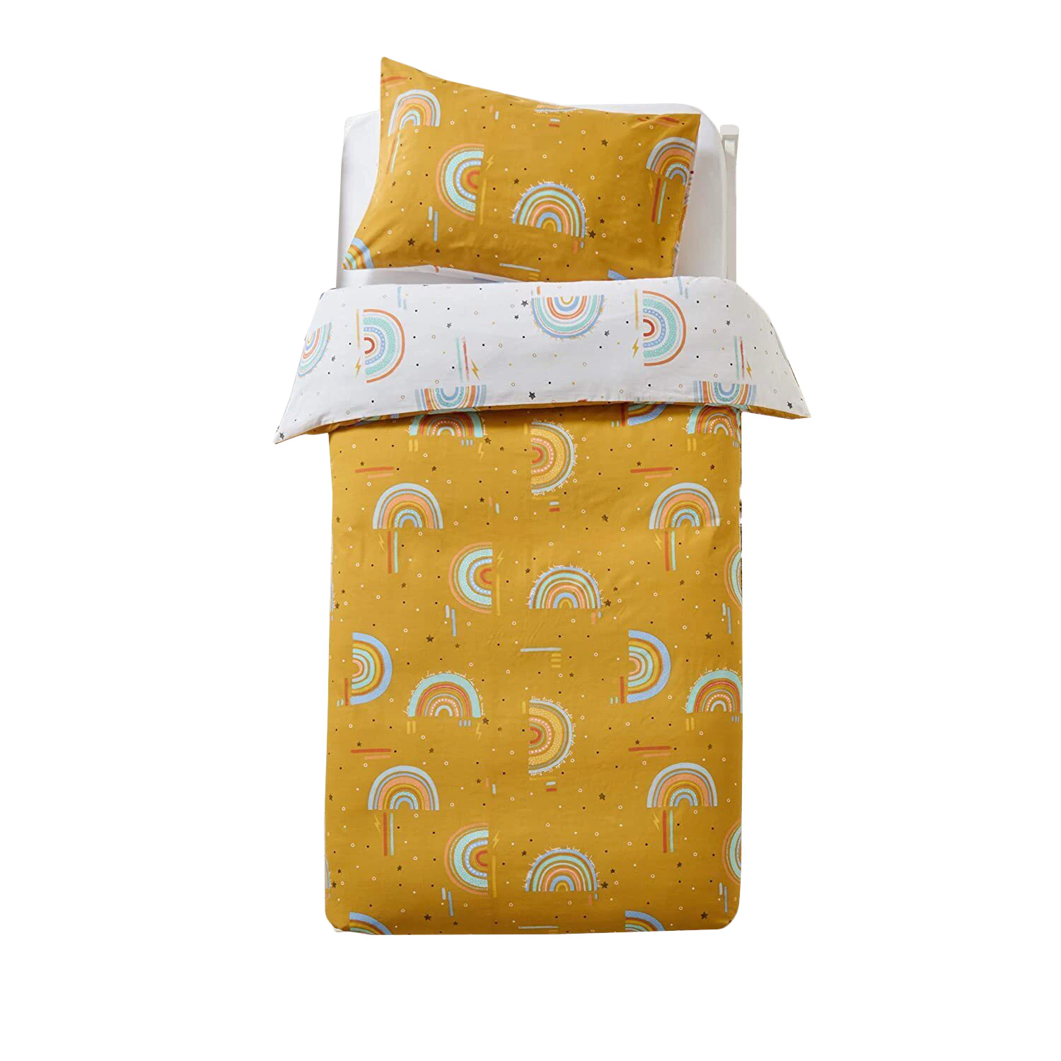 Little Furn Childrens/Kids Rainbow Duvet Cover Set (Mustard Yellow) - RV2129