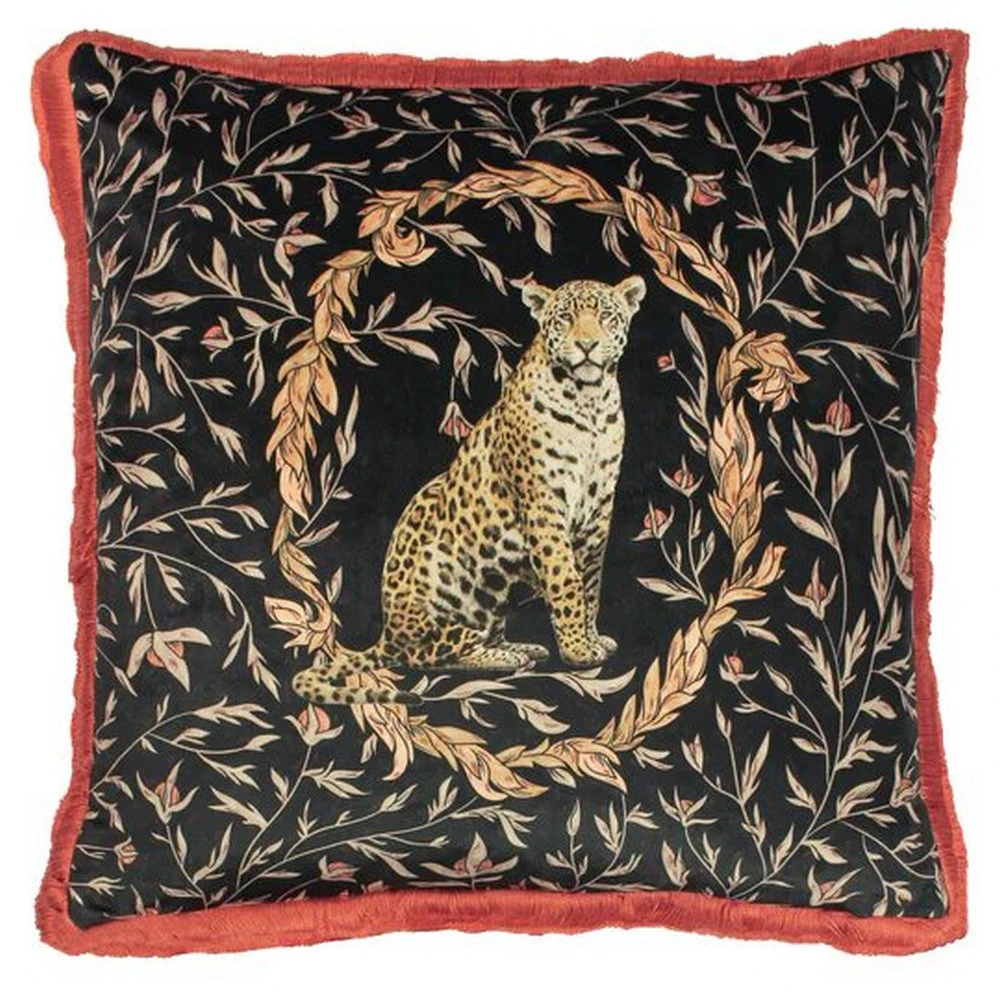 Paoletti Kitraya Leopard Cushion Cover (Paprika Red/Black) - RV2615